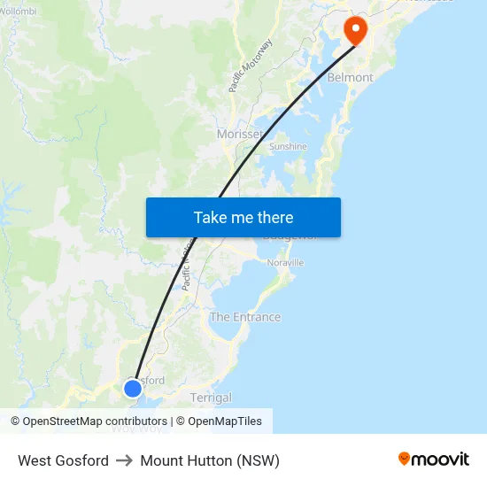 West Gosford to Mount Hutton (NSW) map