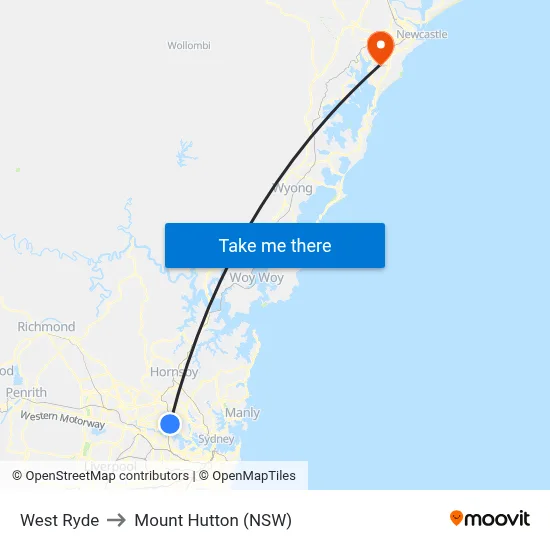 West Ryde to Mount Hutton (NSW) map