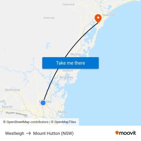 Westleigh to Mount Hutton (NSW) map