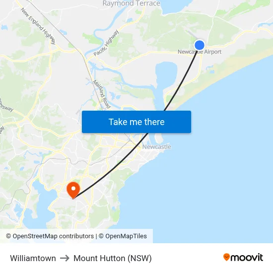 Williamtown to Mount Hutton (NSW) map