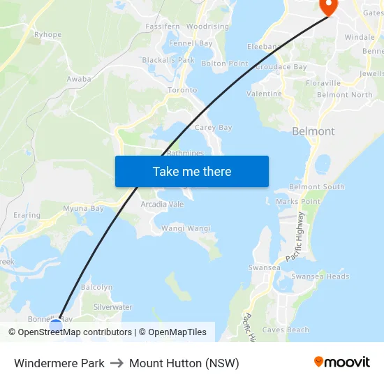 Windermere Park to Mount Hutton (NSW) map