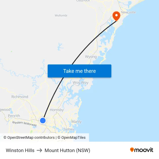 Winston Hills to Mount Hutton (NSW) map