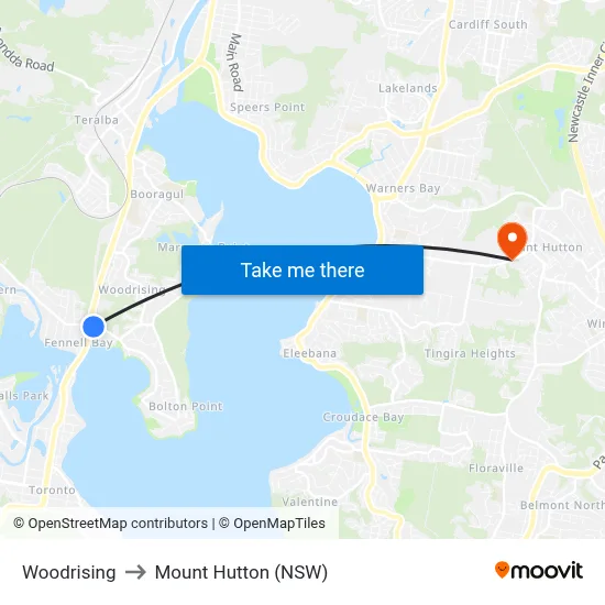 Woodrising to Mount Hutton (NSW) map