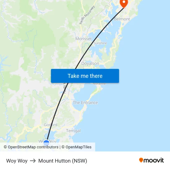 Woy Woy to Mount Hutton (NSW) map