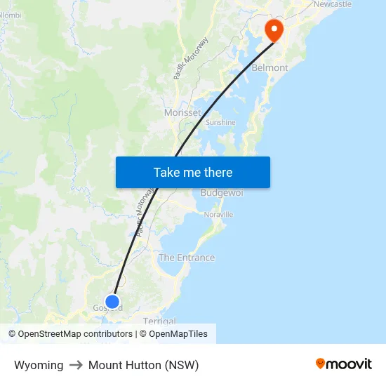 Wyoming to Mount Hutton (NSW) map
