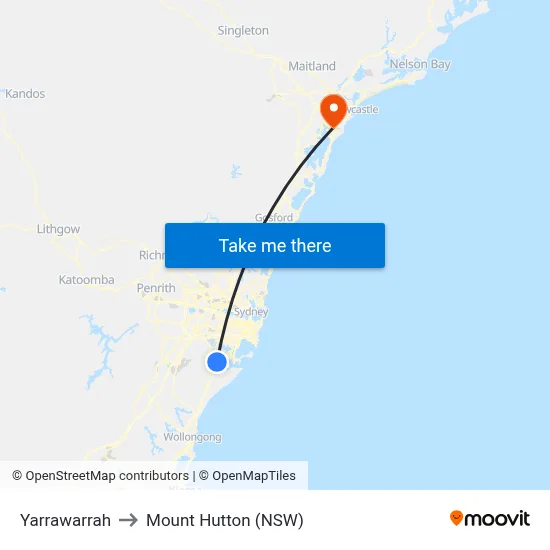 Yarrawarrah to Mount Hutton (NSW) map