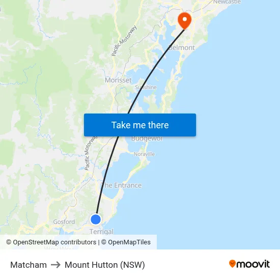 Matcham to Mount Hutton (NSW) map