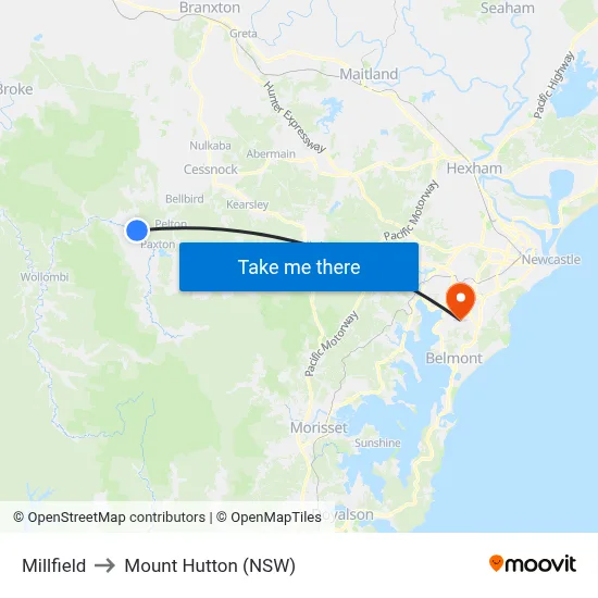 Millfield to Mount Hutton (NSW) map