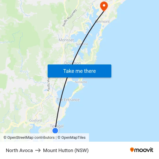North Avoca to Mount Hutton (NSW) map