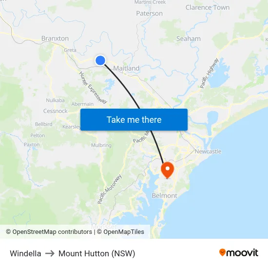 Windella to Mount Hutton (NSW) map