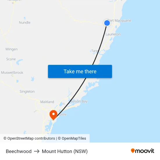 Beechwood to Mount Hutton (NSW) map