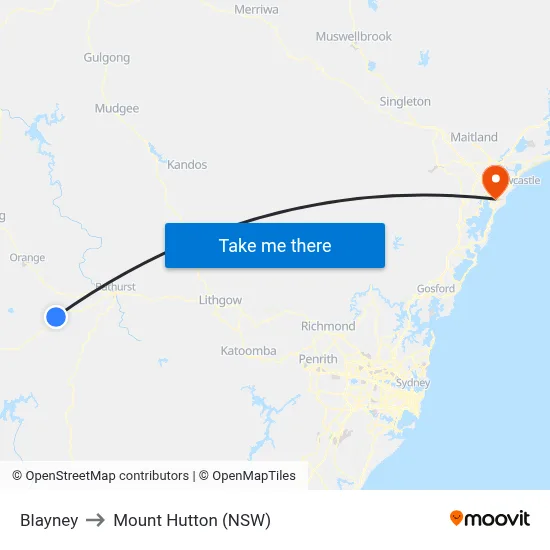Blayney to Mount Hutton (NSW) map