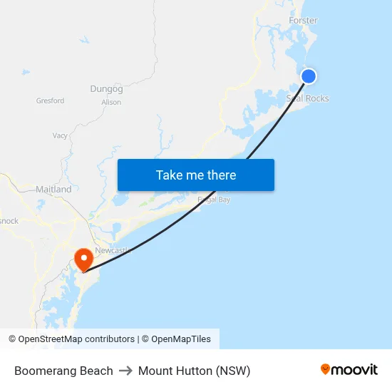 Boomerang Beach to Mount Hutton (NSW) map