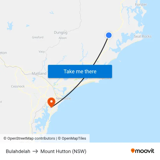 Bulahdelah to Mount Hutton (NSW) map
