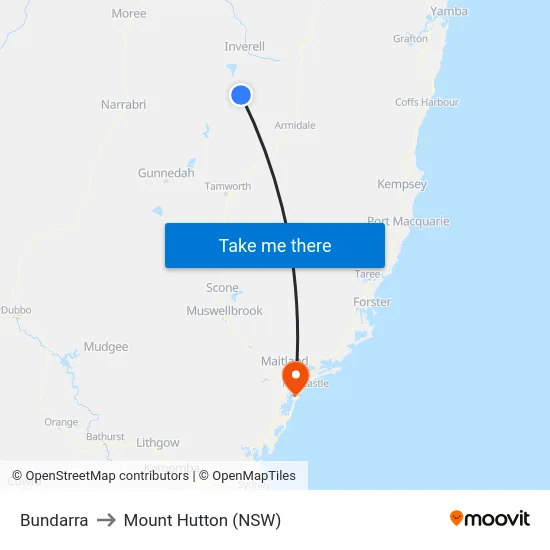 Bundarra to Mount Hutton (NSW) map