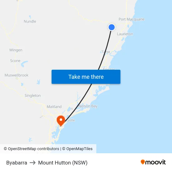 Byabarra to Mount Hutton (NSW) map