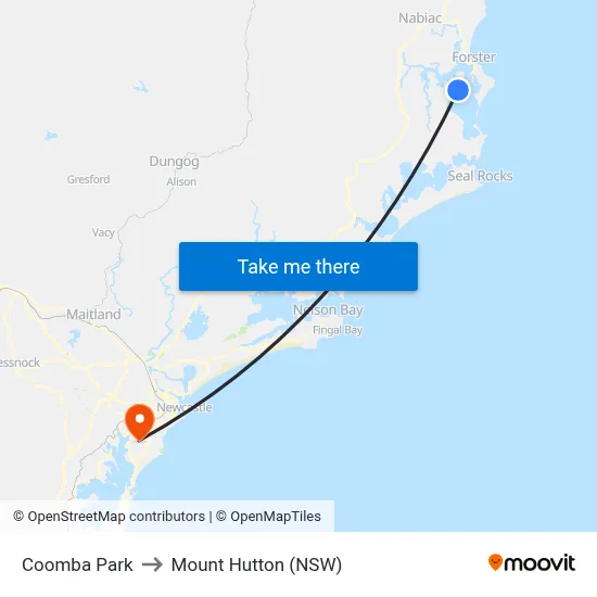 Coomba Park to Mount Hutton (NSW) map