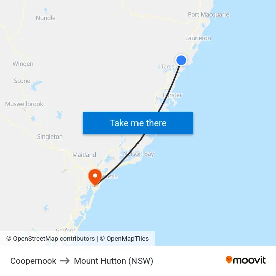 Coopernook to Mount Hutton (NSW) map