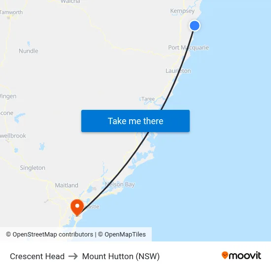 Crescent Head to Mount Hutton (NSW) map