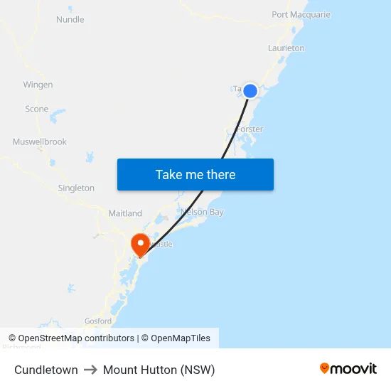 Cundletown to Mount Hutton (NSW) map