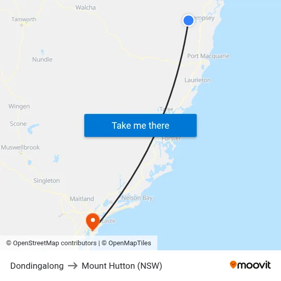 Dondingalong to Mount Hutton (NSW) map