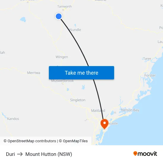 Duri to Mount Hutton (NSW) map