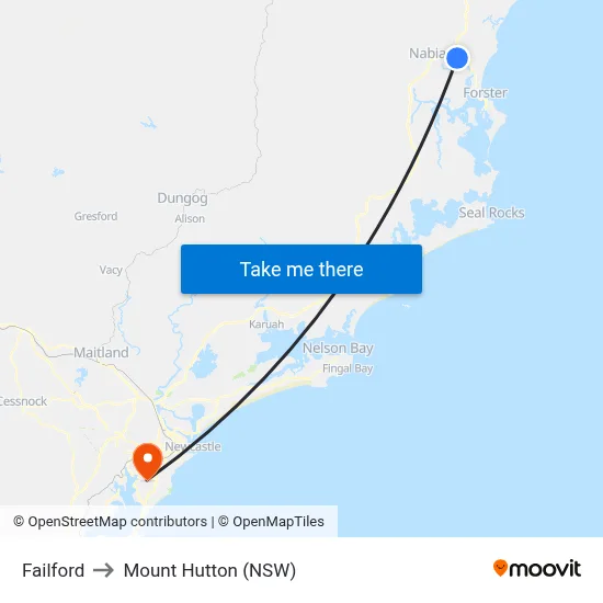 Failford to Mount Hutton (NSW) map