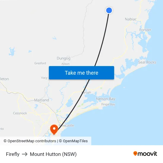 Firefly to Mount Hutton (NSW) map