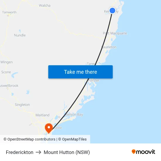 Frederickton to Mount Hutton (NSW) map