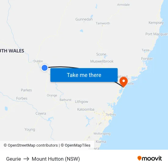 Geurie to Mount Hutton (NSW) map