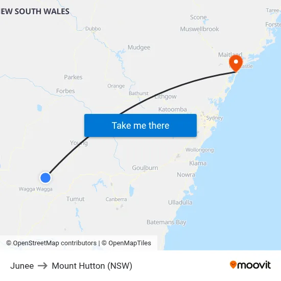 Junee to Mount Hutton (NSW) map