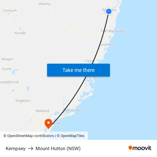 Kempsey to Mount Hutton (NSW) map