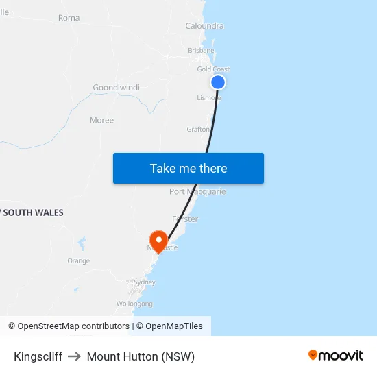 Kingscliff to Mount Hutton (NSW) map