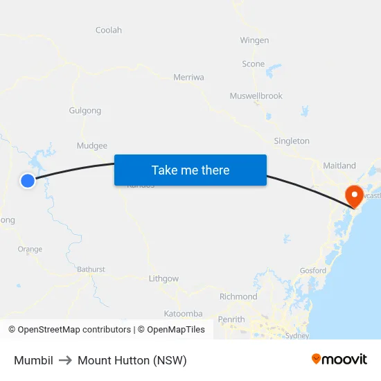 Mumbil to Mount Hutton (NSW) map