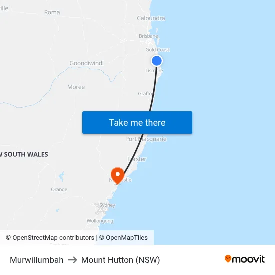 Murwillumbah to Mount Hutton (NSW) map