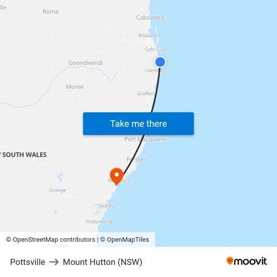 Pottsville to Mount Hutton (NSW) map