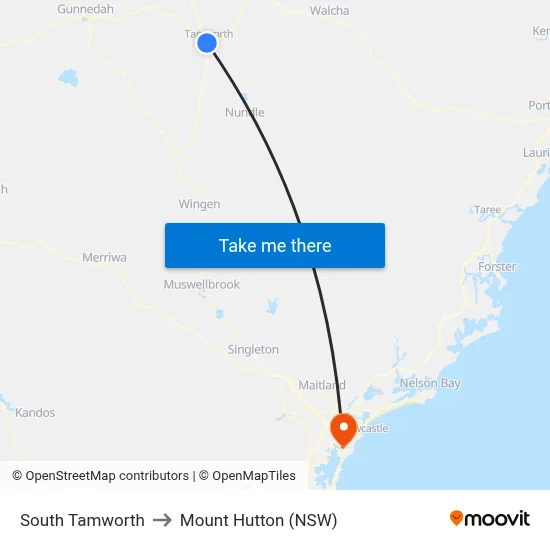 South Tamworth to Mount Hutton (NSW) map