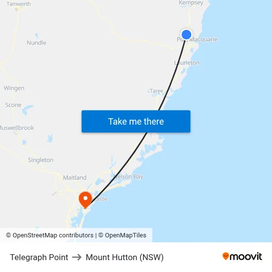 Telegraph Point to Mount Hutton (NSW) map