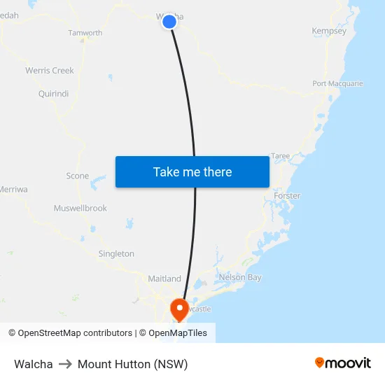 Walcha to Mount Hutton (NSW) map