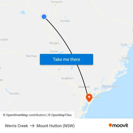 Werris Creek to Mount Hutton (NSW) map