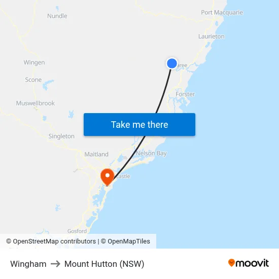 Wingham to Mount Hutton (NSW) map