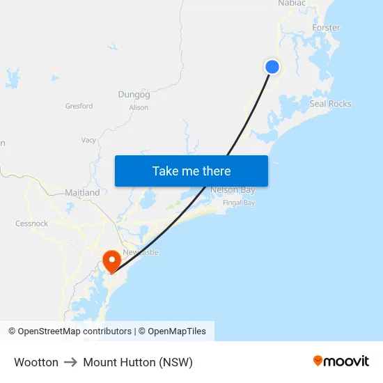 Wootton to Mount Hutton (NSW) map