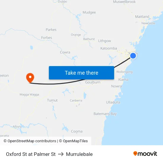 Oxford St at Palmer St to Murrulebale map