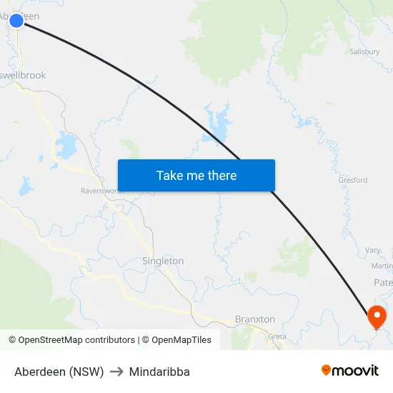Aberdeen (NSW) to Mindaribba map