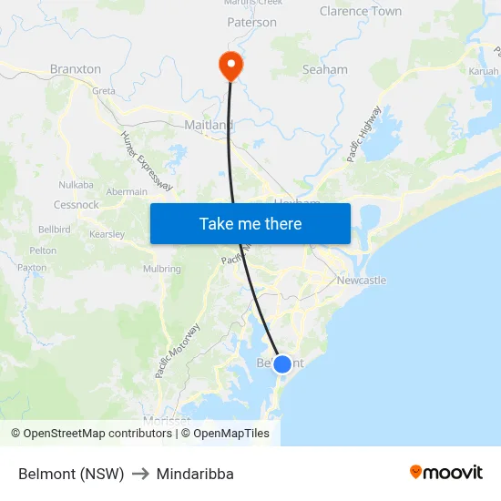 Belmont (NSW) to Mindaribba map