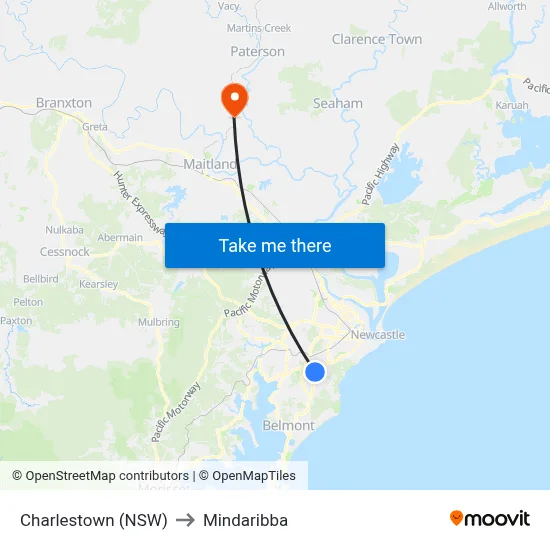 Charlestown (NSW) to Mindaribba map