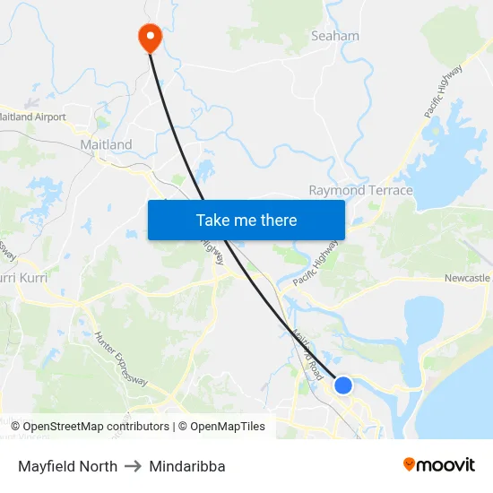Mayfield North to Mindaribba map