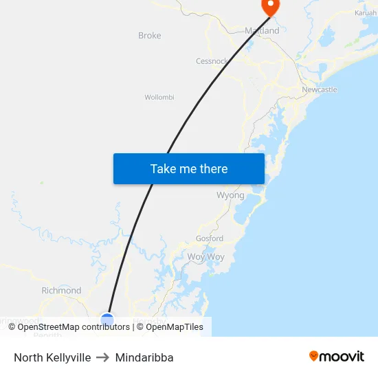 North Kellyville to Mindaribba map
