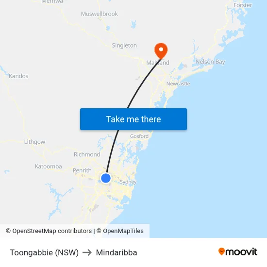 Toongabbie (NSW) to Mindaribba map