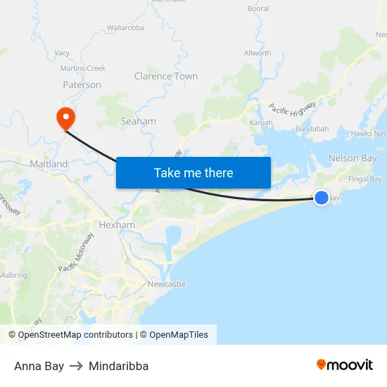 Anna Bay to Mindaribba map